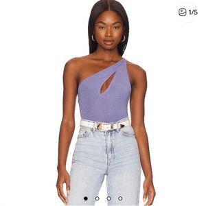 WeWoreWhat Cut-Out One Shoulder Tank in Slate Blue